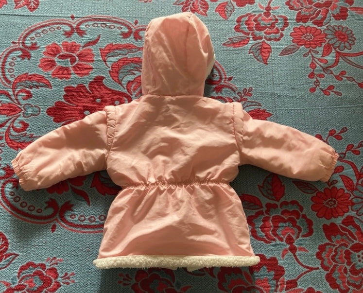 Manteau vintage bébé Rose doublure moumoute