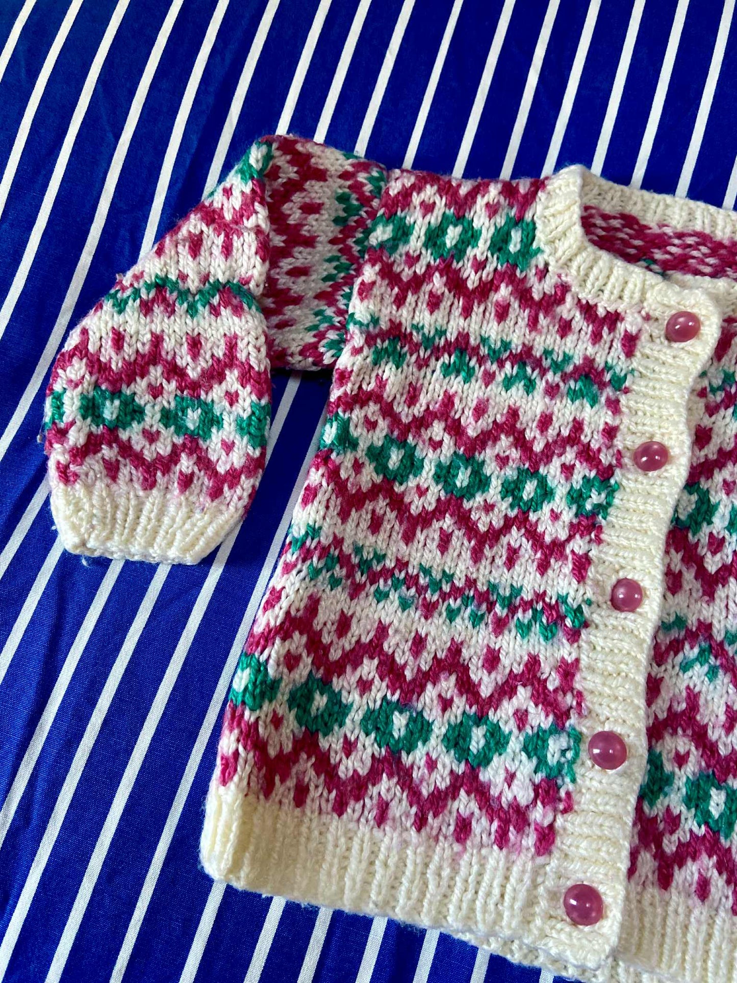 Gilet fait main vintage ROSE/VERT
