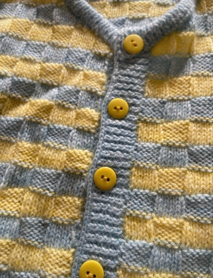 Gilet sans manches vintage rayures bleu ciel et jaune