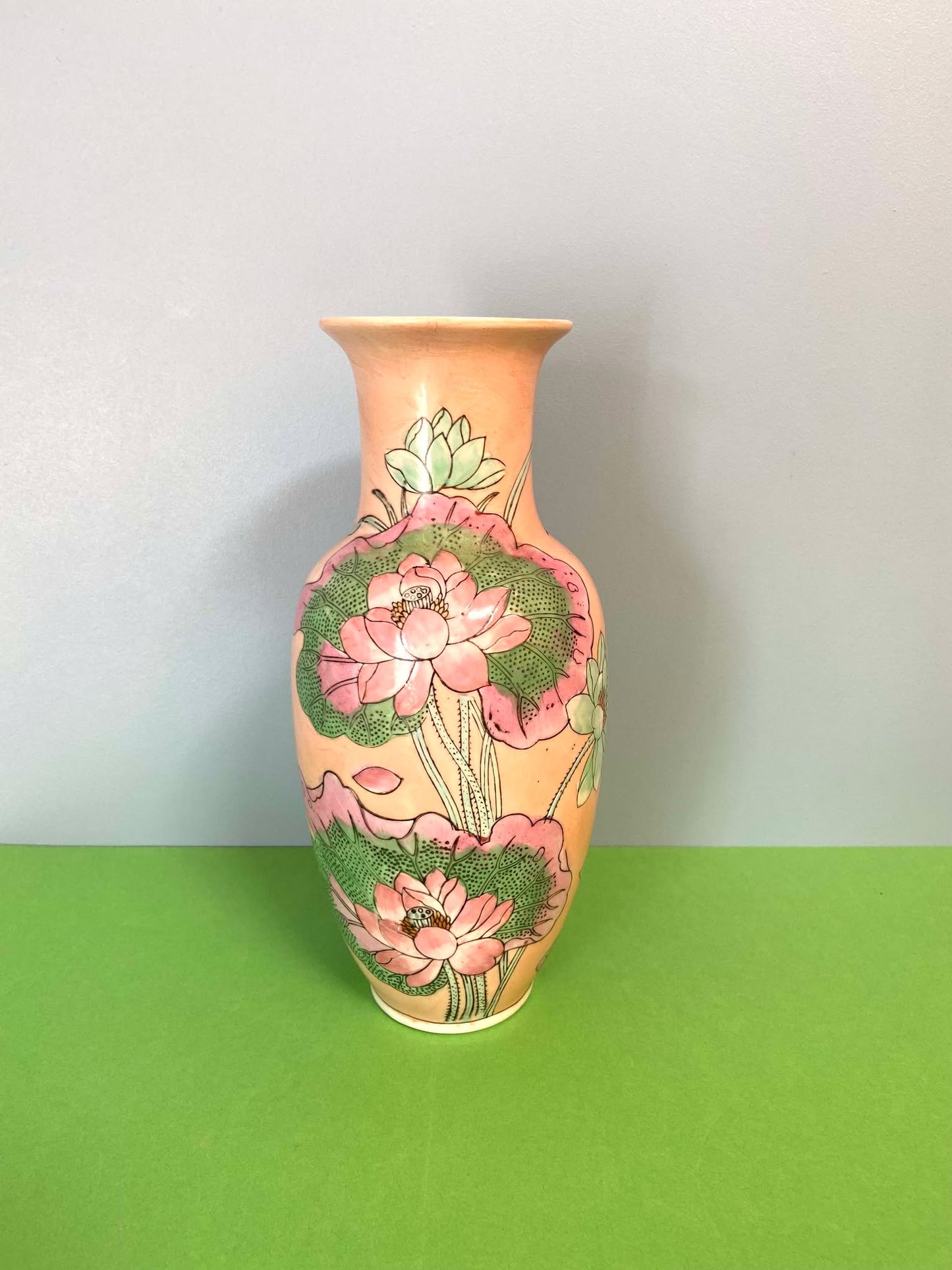 Vase céramique chinoise motif FLORAL PASTEL