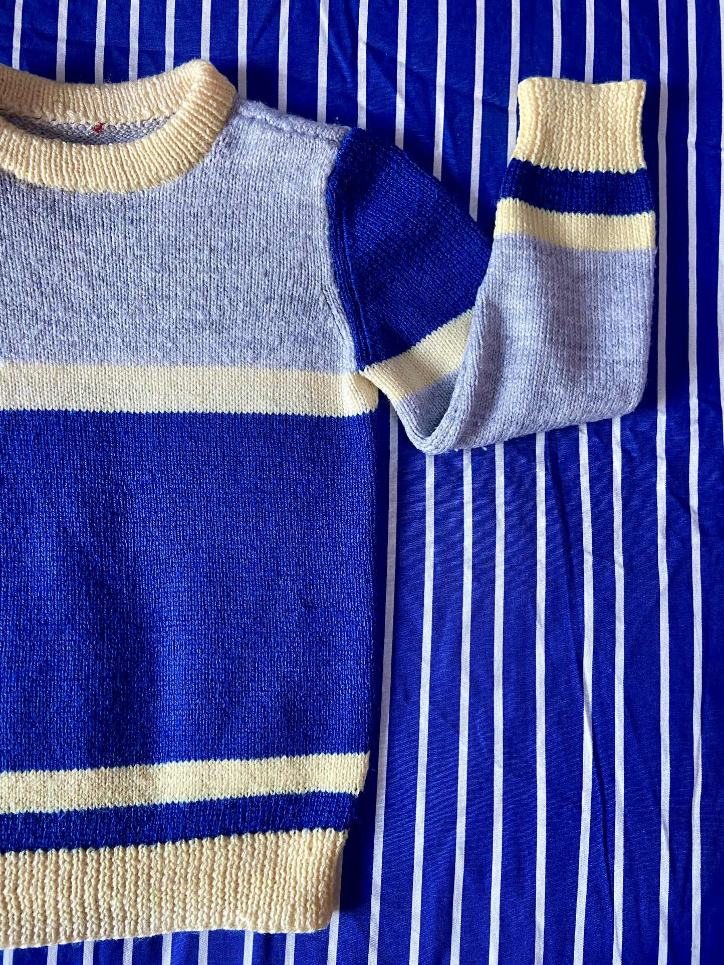 Pull fait main vintage BLEU/GRIS