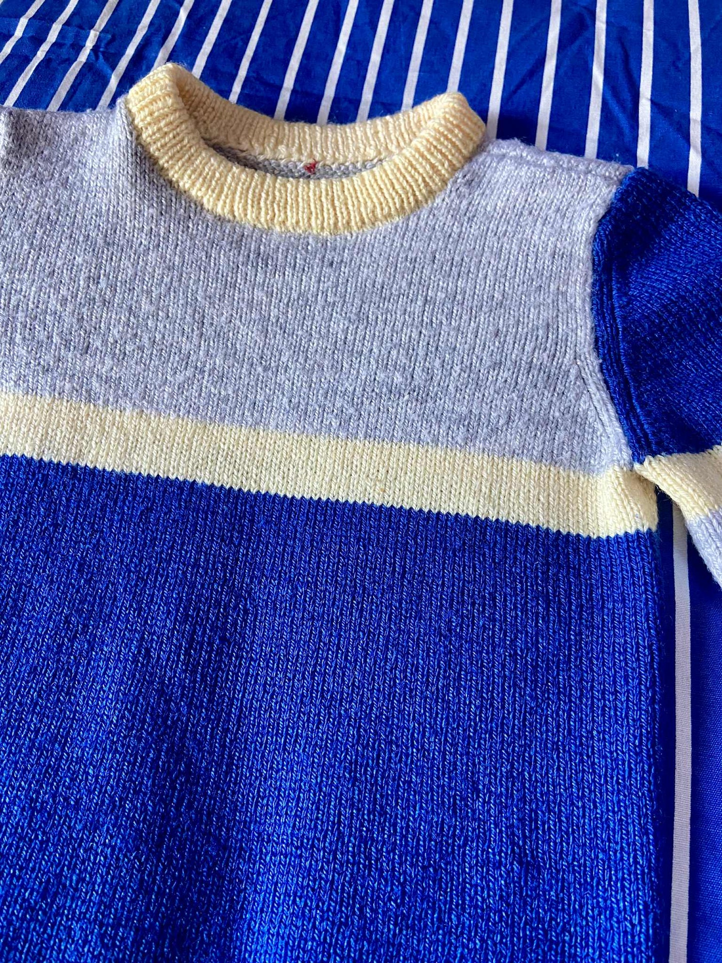 Pull fait main vintage BLEU/GRIS