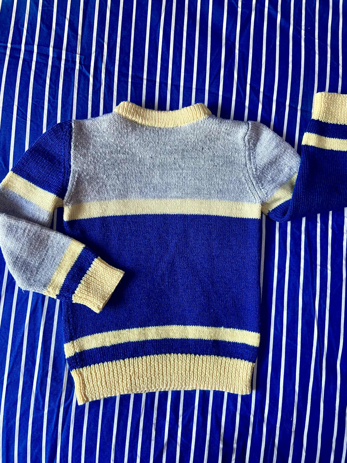 Pull fait main vintage BLEU/GRIS