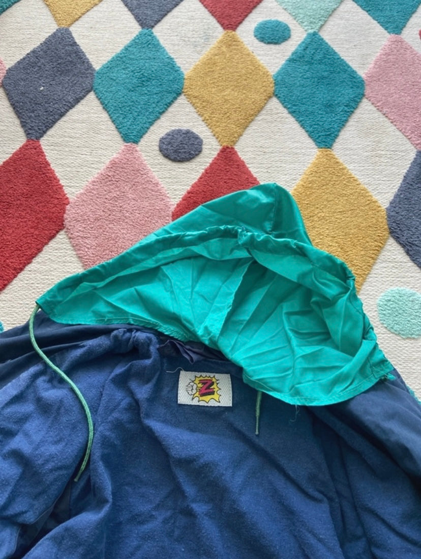 Manteau chaud vintage Bleu/vert écusson fleuri