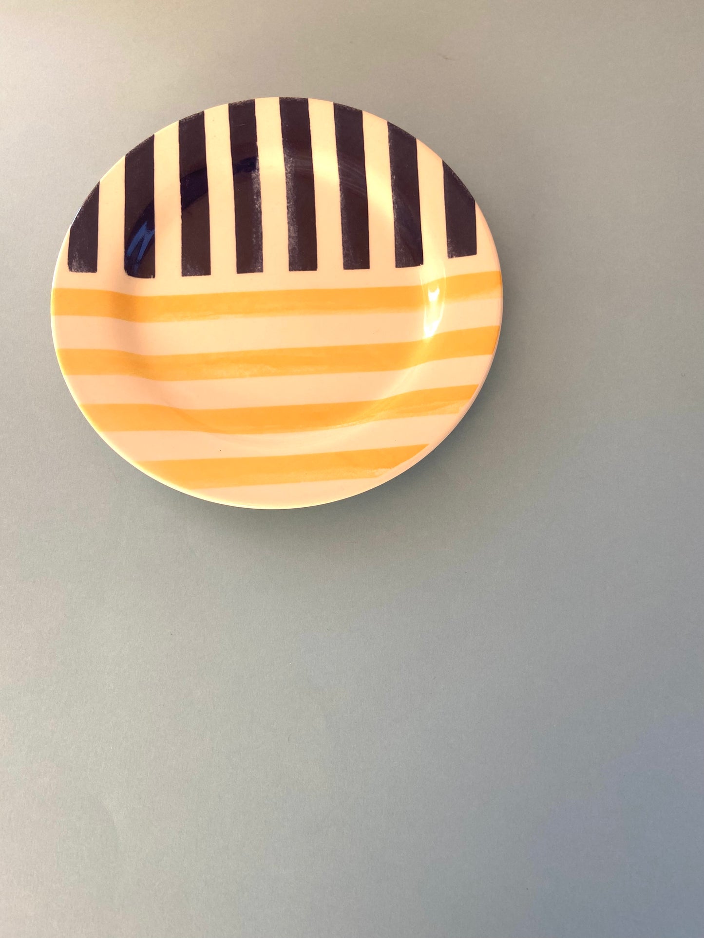 Assiette à dessert LIGNES bleu/jaune