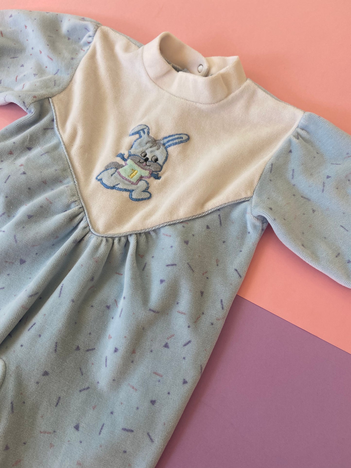 Pyjama velours vintage LAPIN BLEU