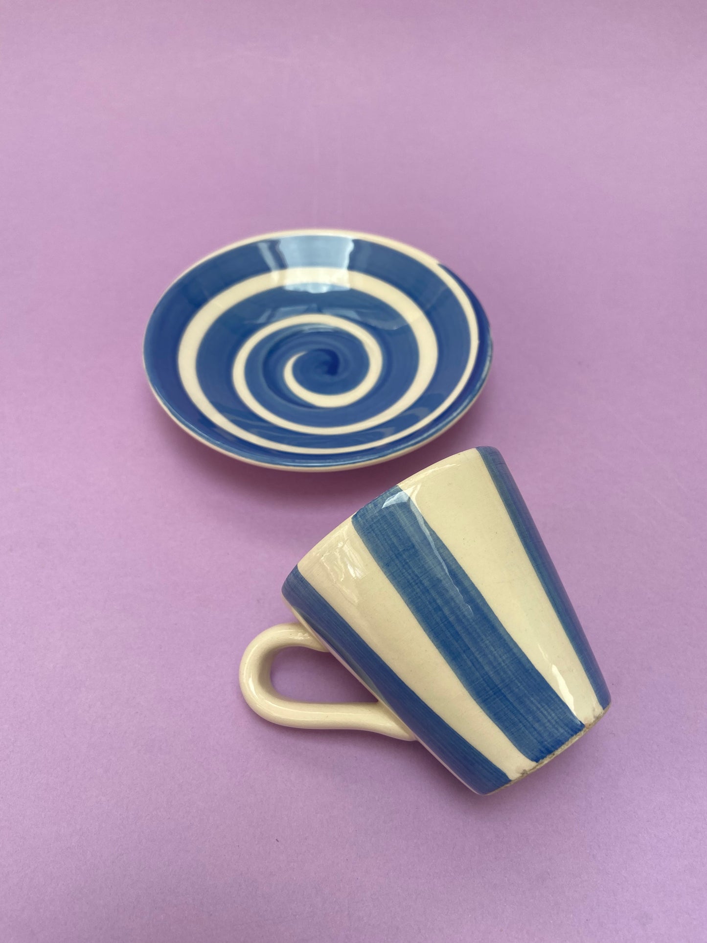 Ensemble tasse et sous tasse RAYURES bleu