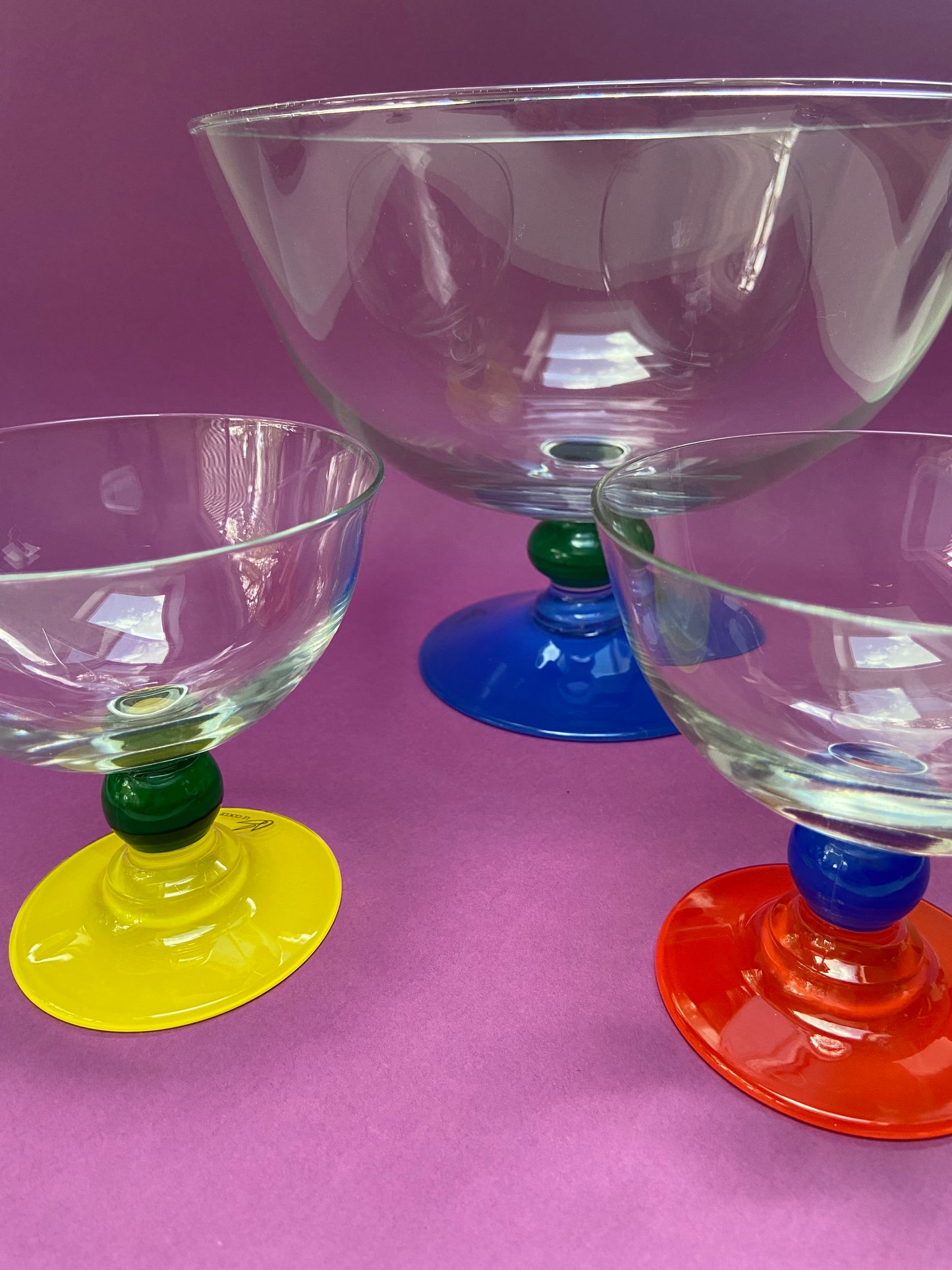 Saladier à dessert ou cocktail base BLEU boule VERT