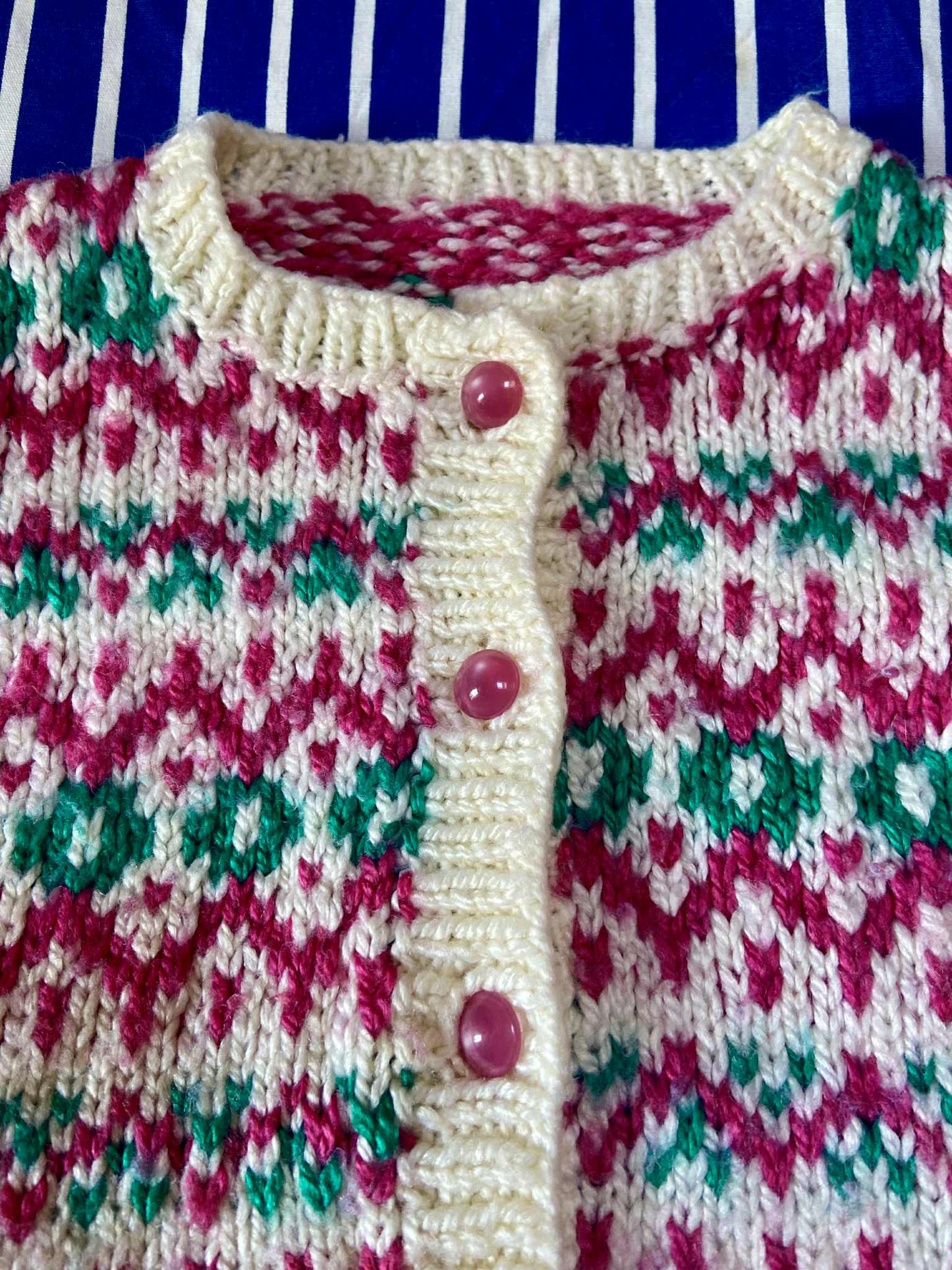 Gilet fait main vintage ROSE/VERT