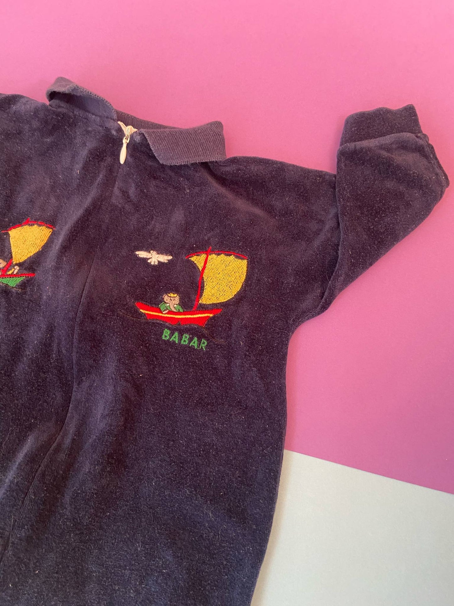 Pyjama velours BABAR en bateau avec col