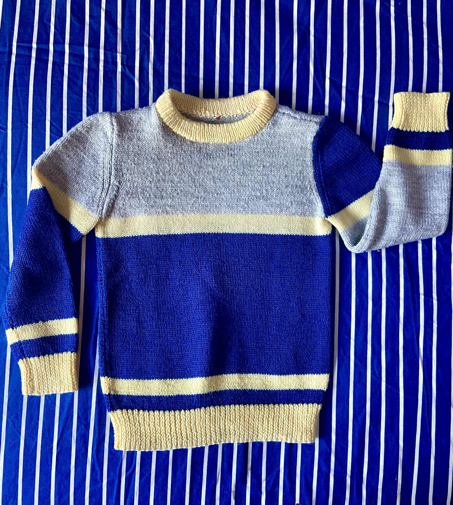 Pull fait main vintage BLEU/GRIS