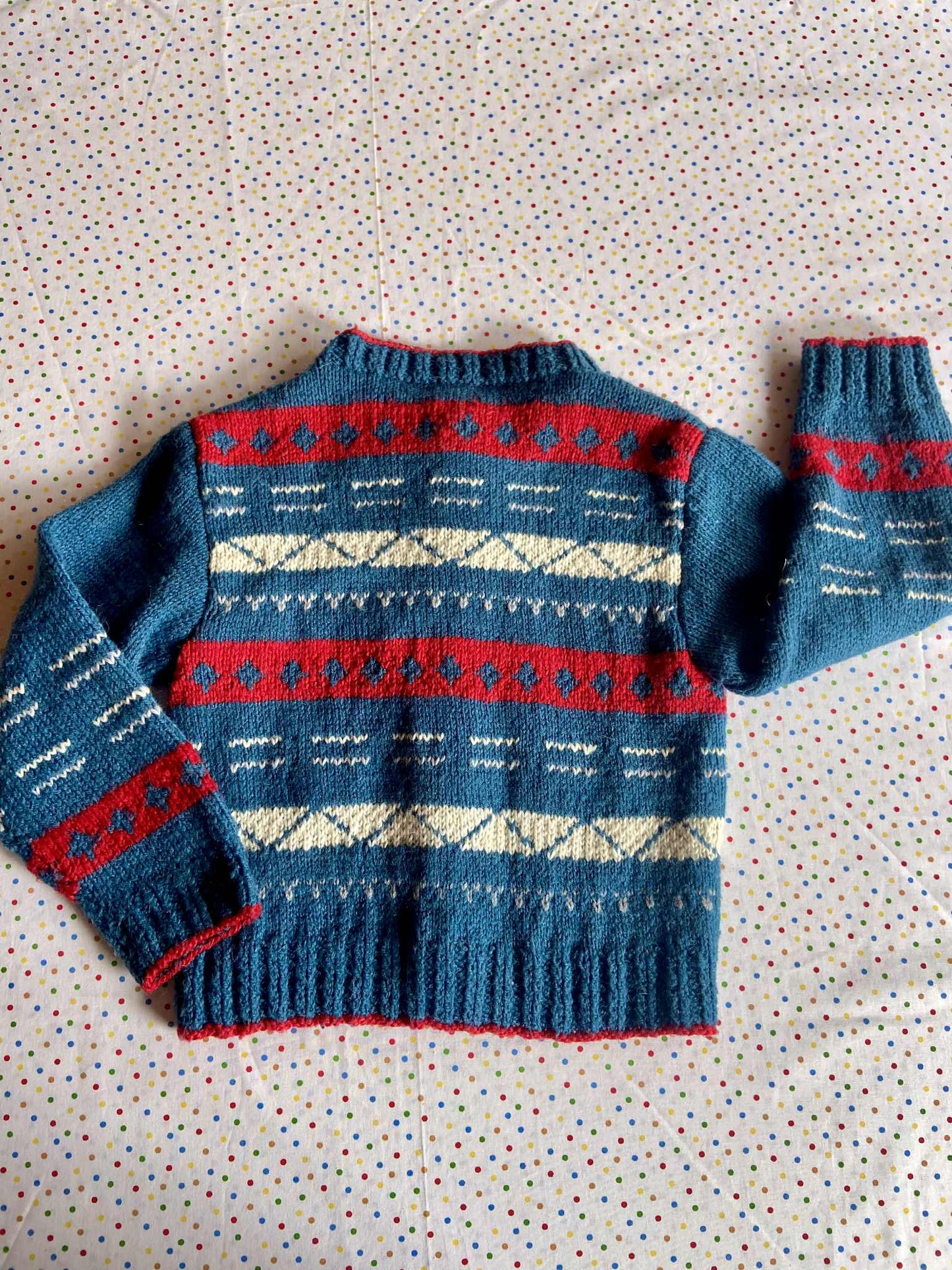 Gilet vintage maille ROUGE/BLEU