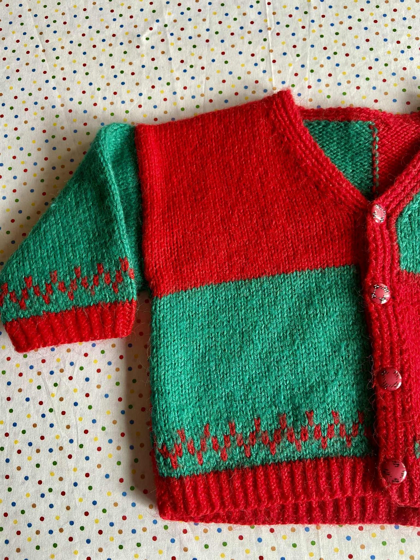 Gilet vintage maille bebe ROUGE et VERT