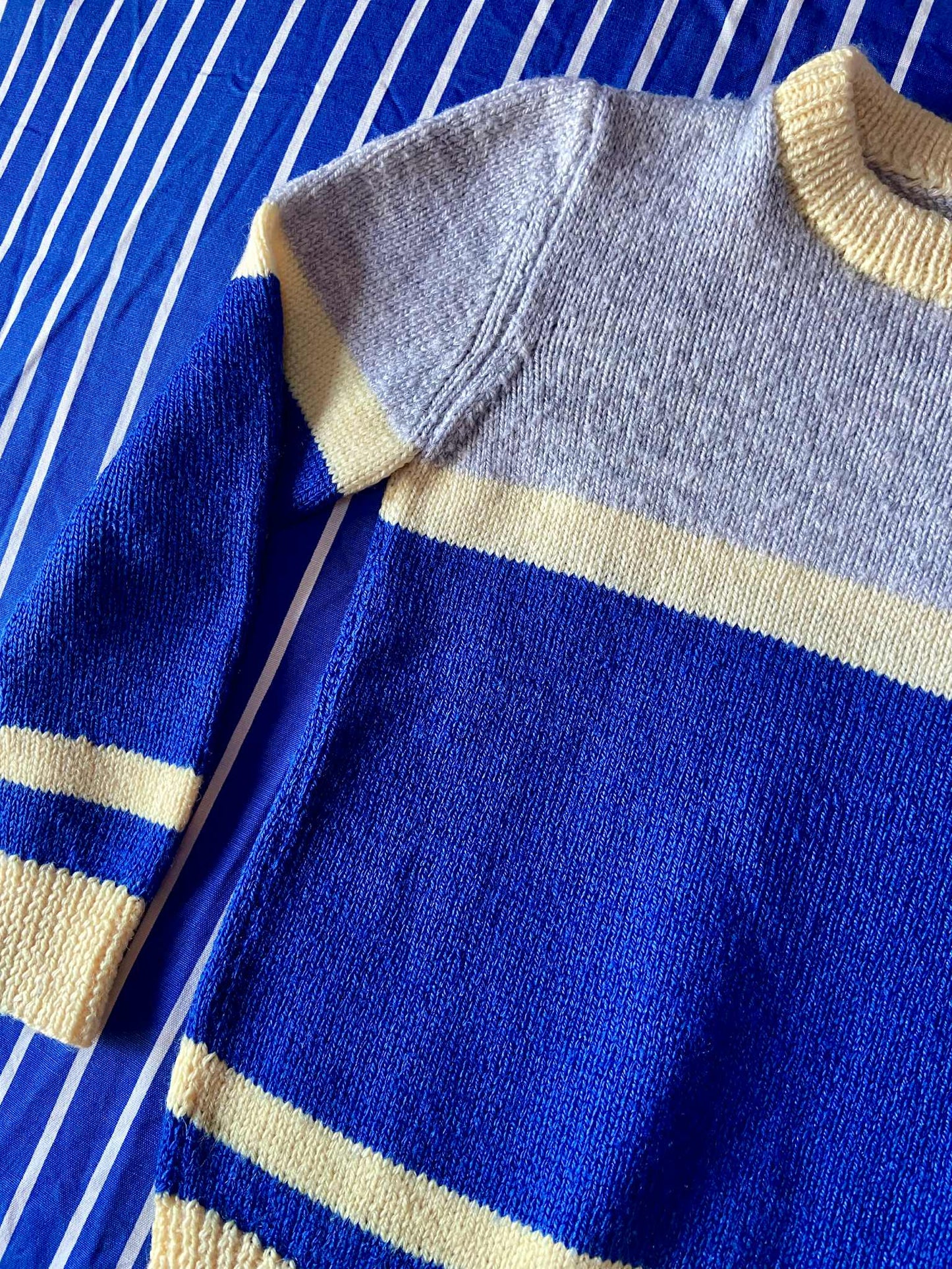 Pull fait main vintage BLEU/GRIS