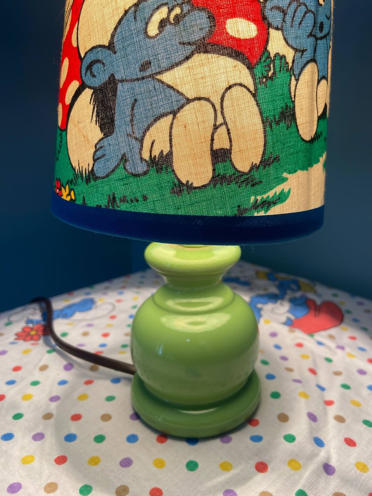 Bébé lampe Créa CHACH pied bois vert pomme abat-jour vintage SCHTROUMPS