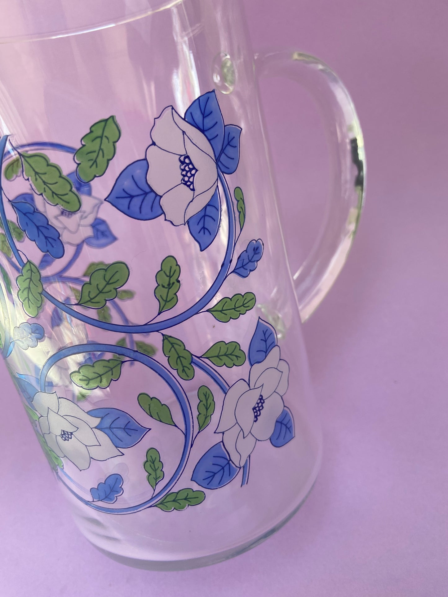 Pichet verre CERVE fleurs et feuillage