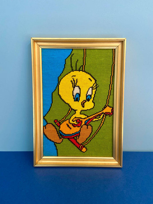 Canevas TITI à la guitare cadre doré