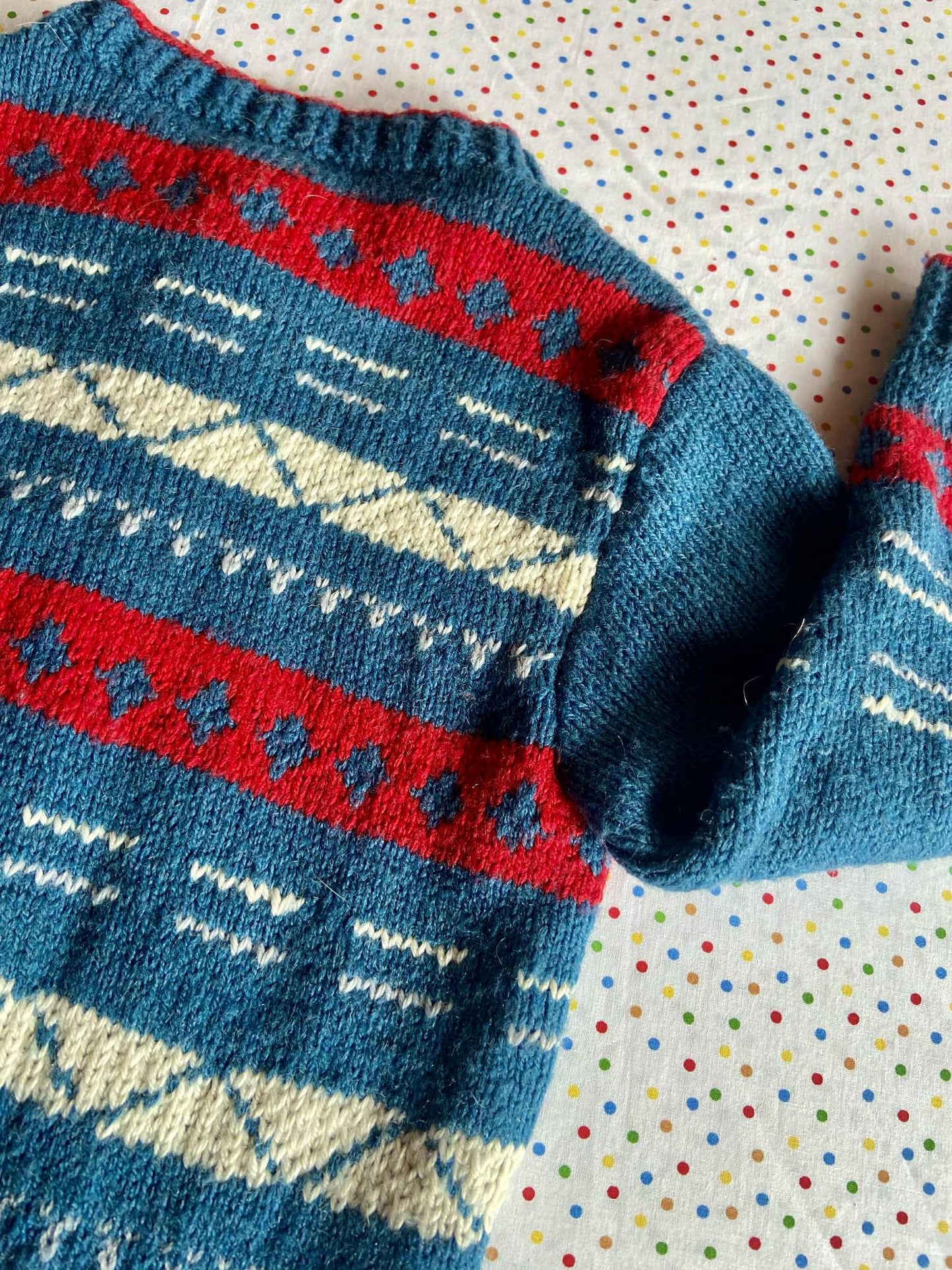 Gilet vintage maille ROUGE/BLEU