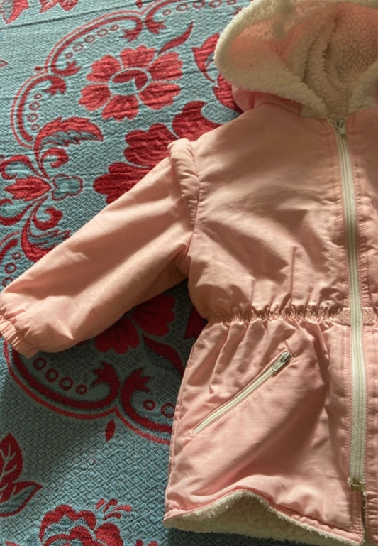 Manteau vintage bébé Rose doublure moumoute