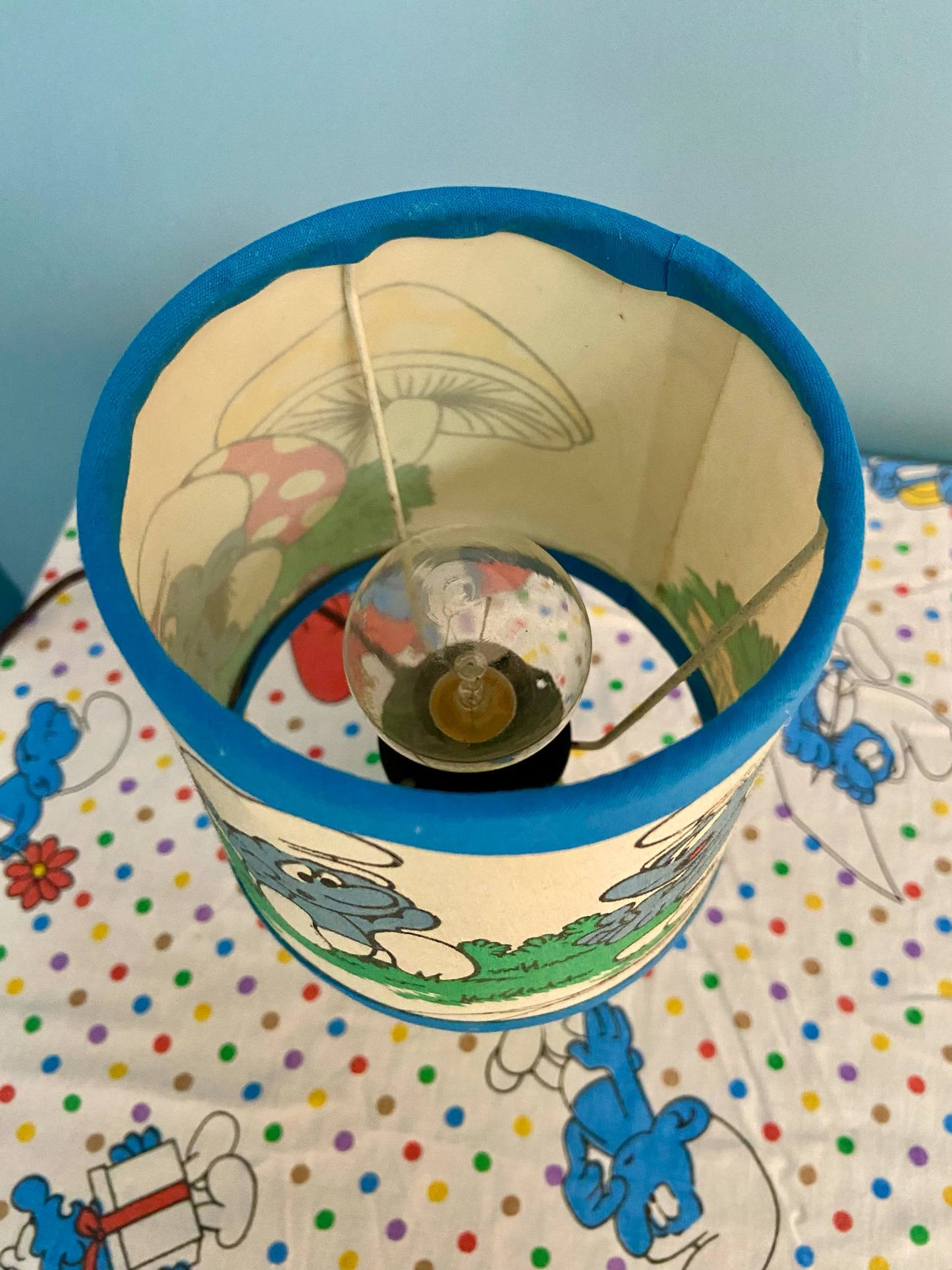 Bébé lampe Créa CHACH pied bois vert pomme abat-jour vintage SCHTROUMPS