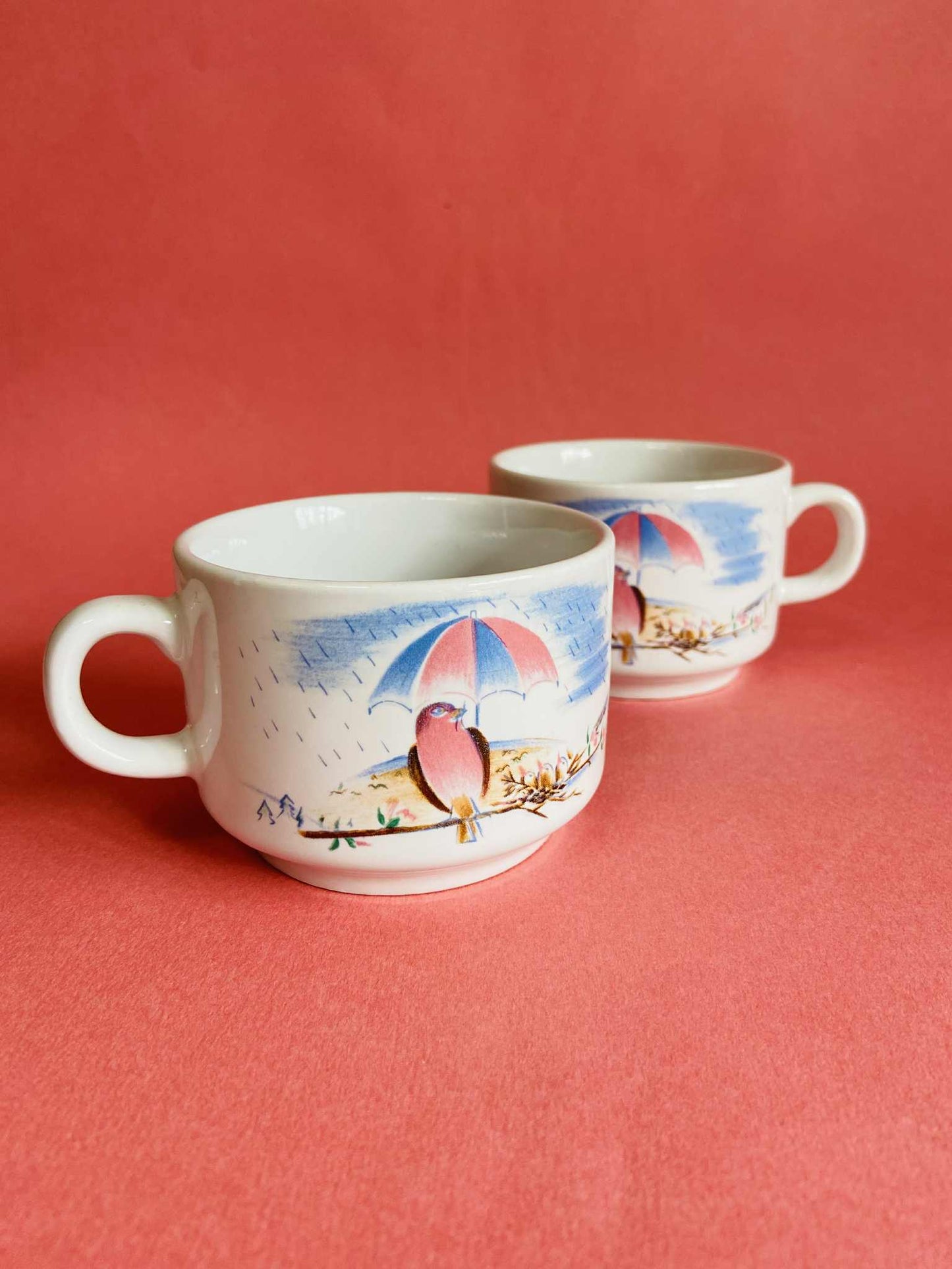 Duo tasse à café OISEAU SOUS LA PLUIE