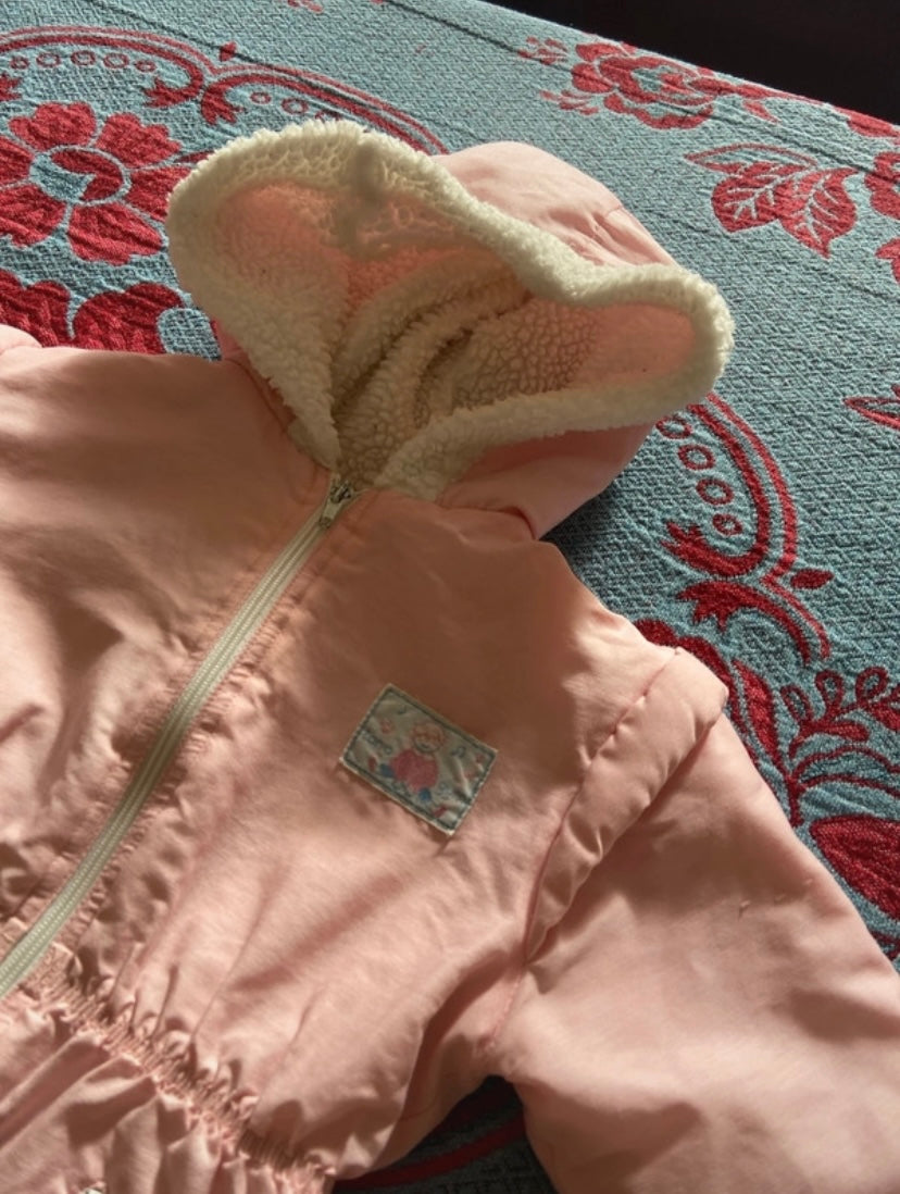 Manteau vintage bébé Rose doublure moumoute