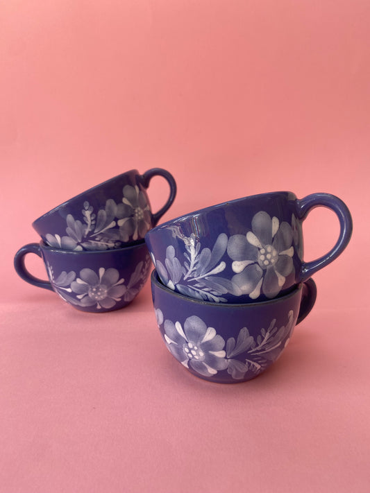 Tasse céramique bleu décor FLORAL peint