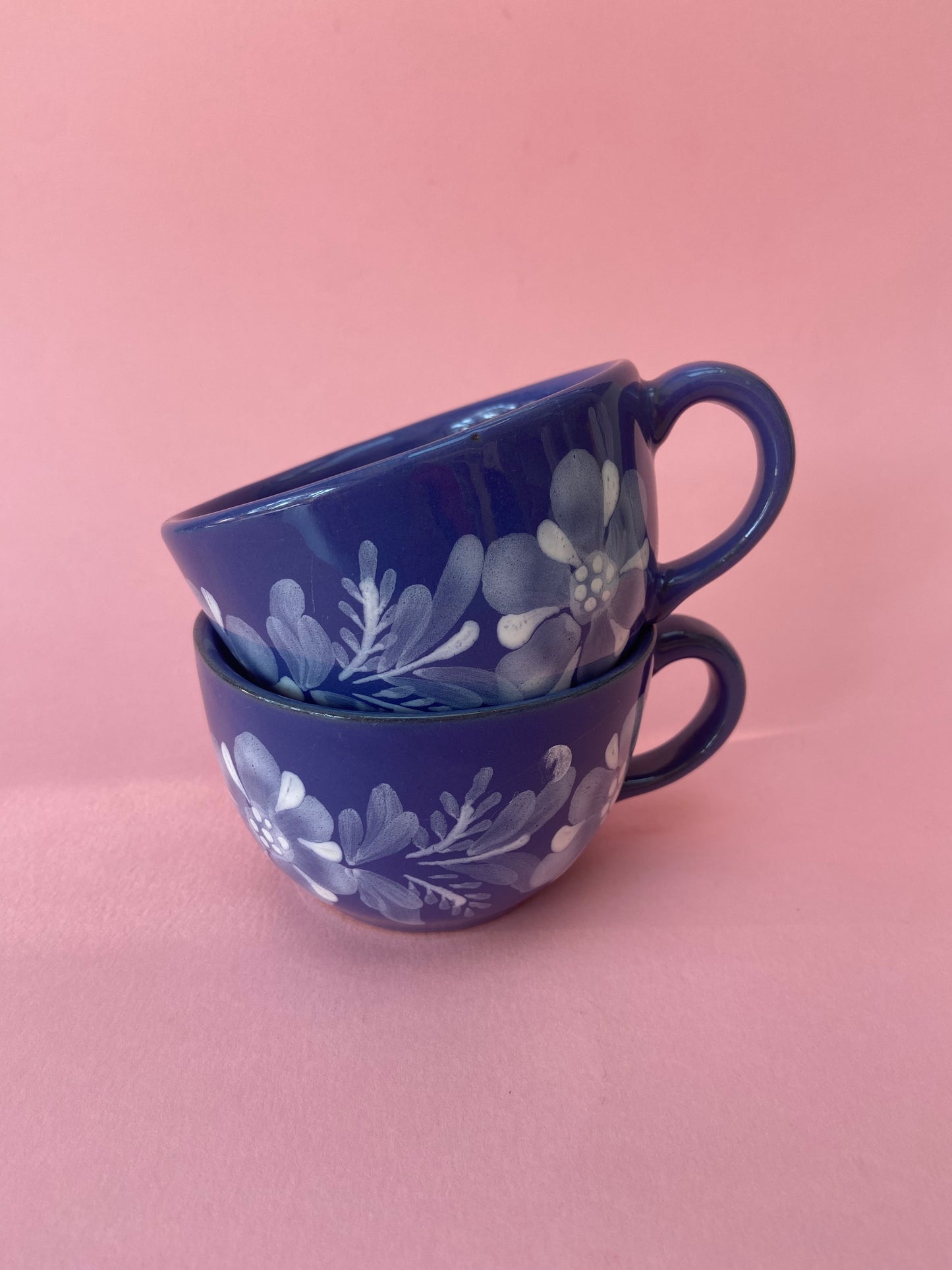 Tasse céramique bleu décor FLORAL peint