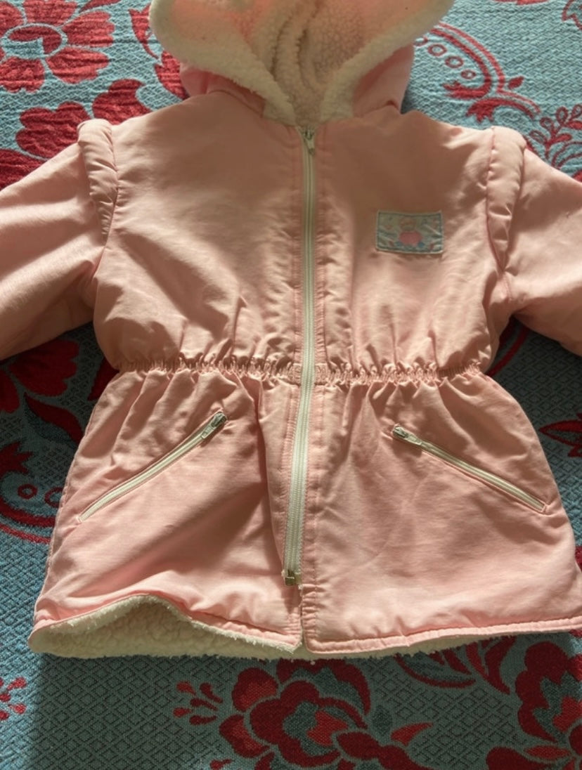 Manteau vintage bébé Rose doublure moumoute