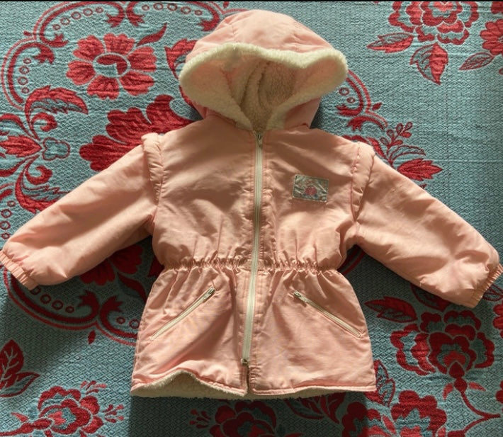 Manteau vintage bébé Rose doublure moumoute