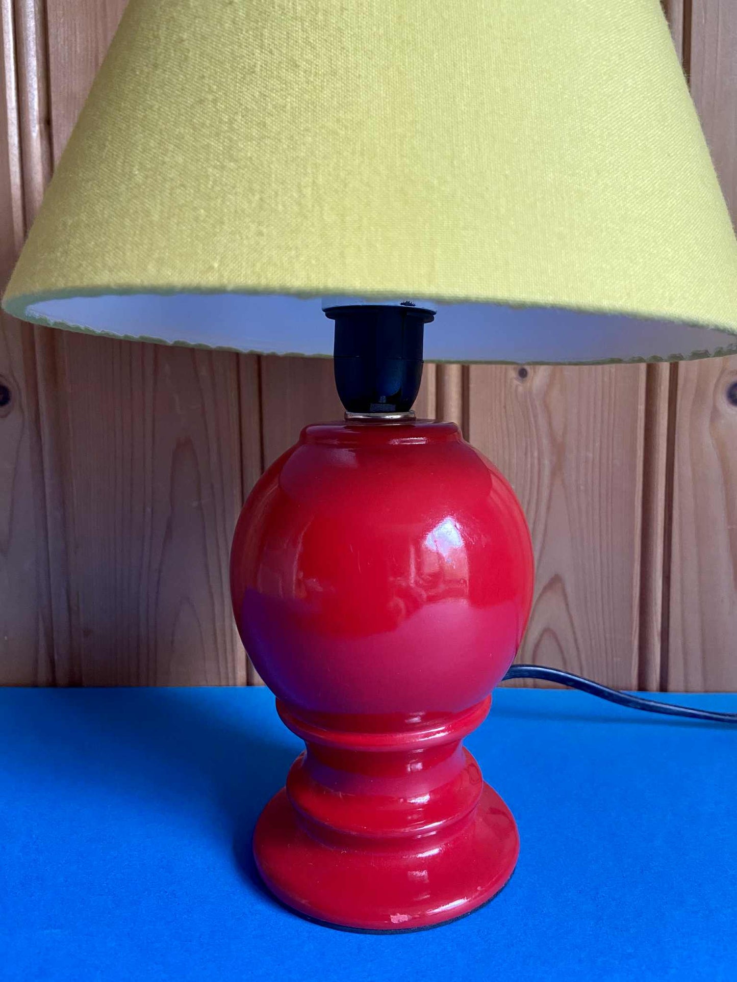 Lampe BI-COLORE jaune/rouge pied céramique