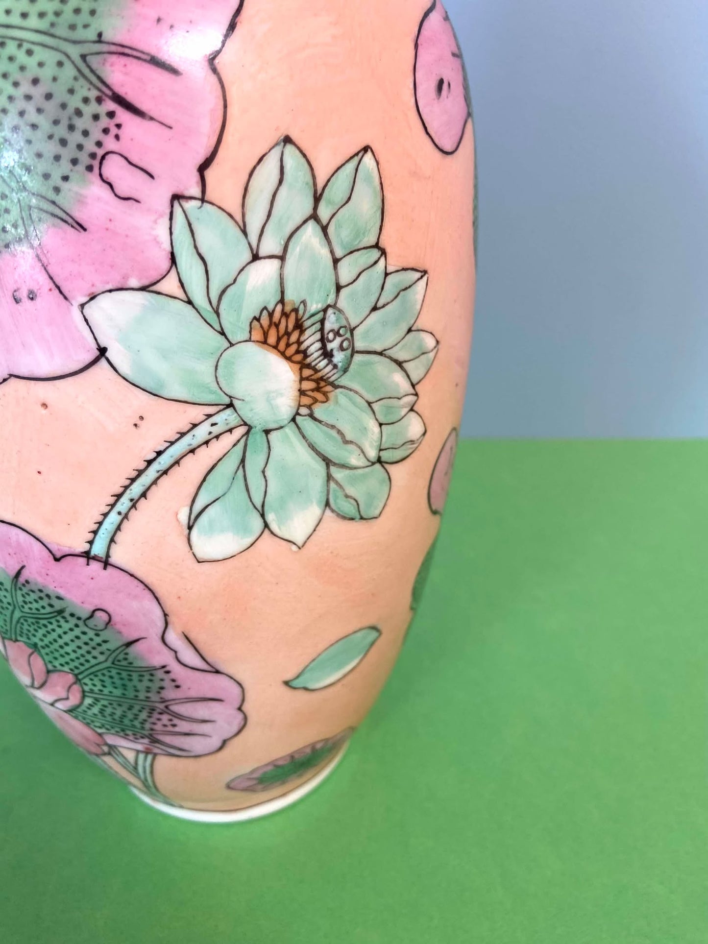 Vase céramique chinoise motif FLORAL PASTEL