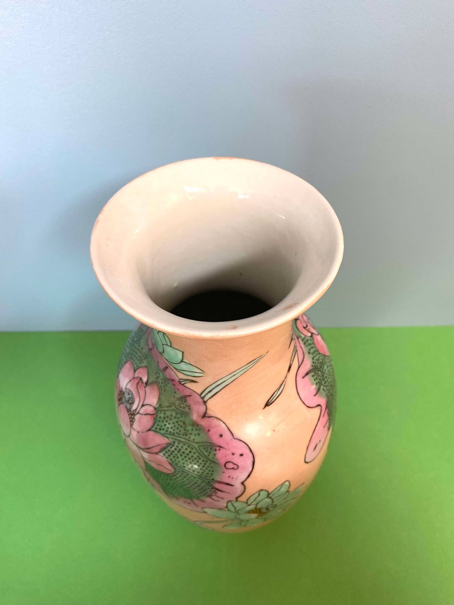 Vase céramique chinoise motif FLORAL PASTEL