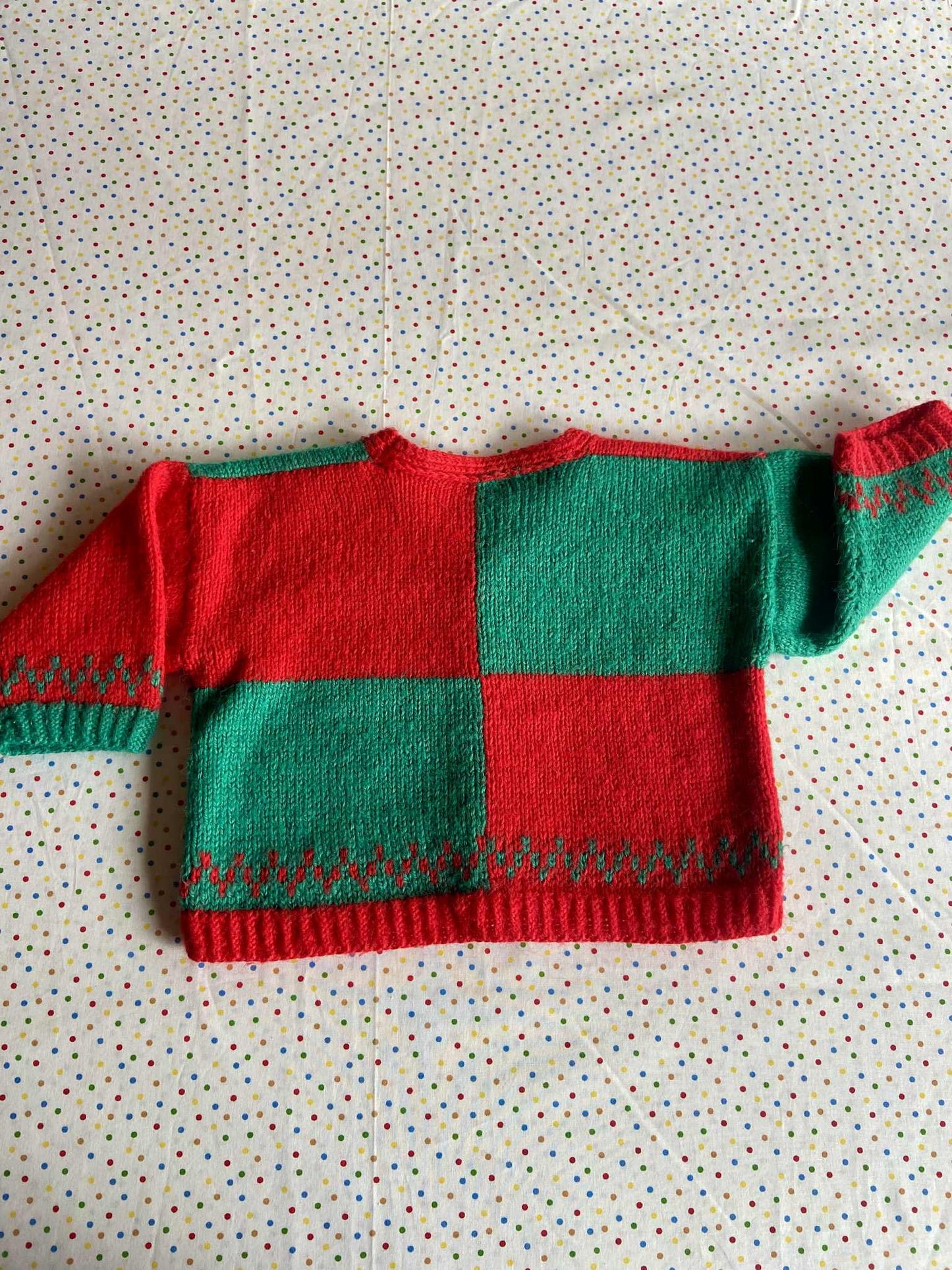 Gilet vintage maille bebe ROUGE et VERT