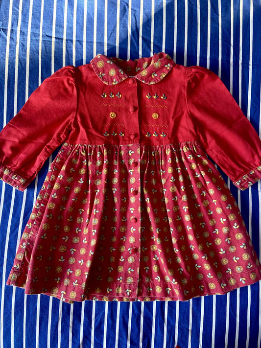 Robe rouge vintage FLEURS AUTOMNE
