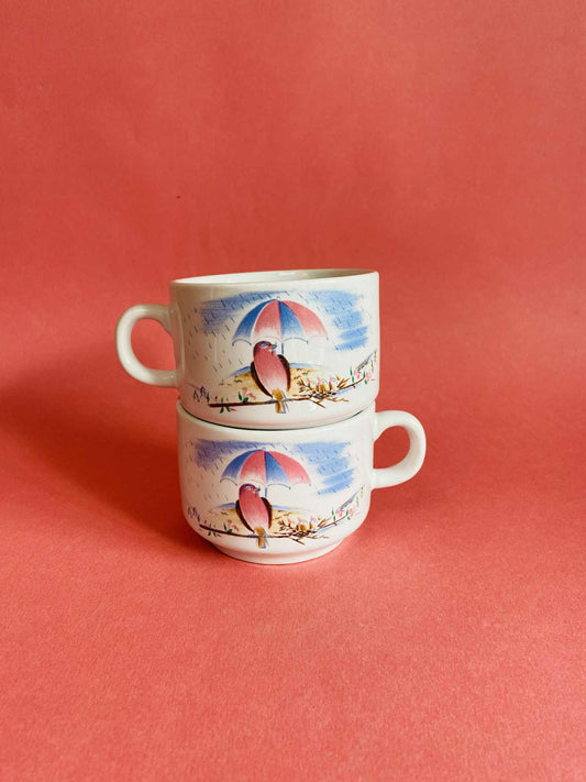 Duo tasse à café OISEAU SOUS LA PLUIE