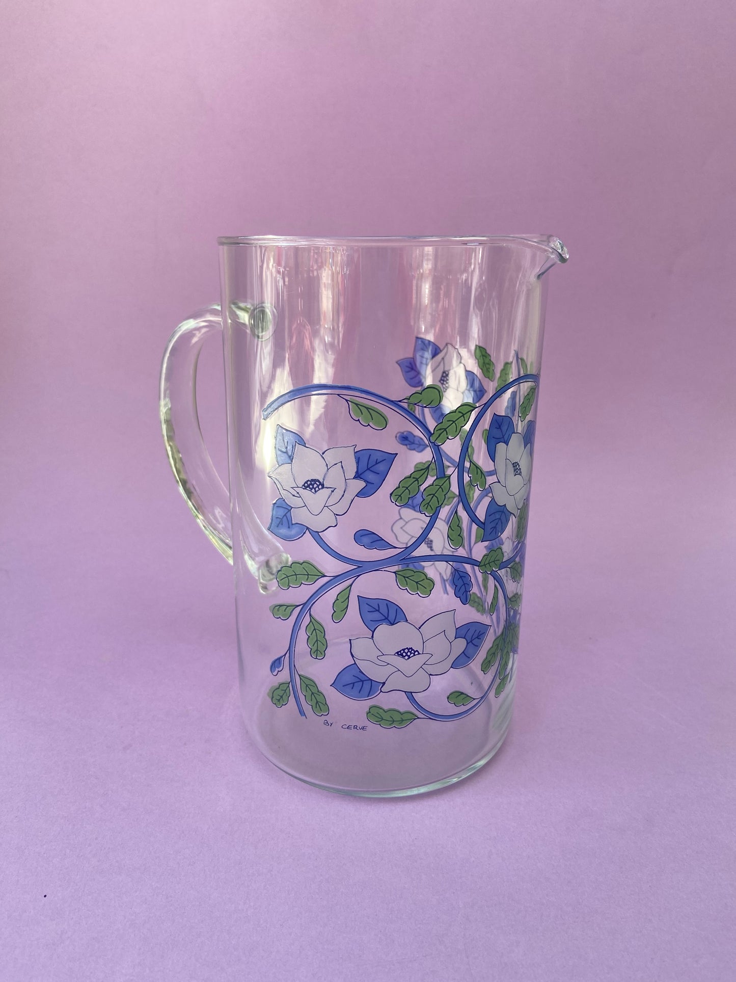 Pichet verre CERVE fleurs et feuillage