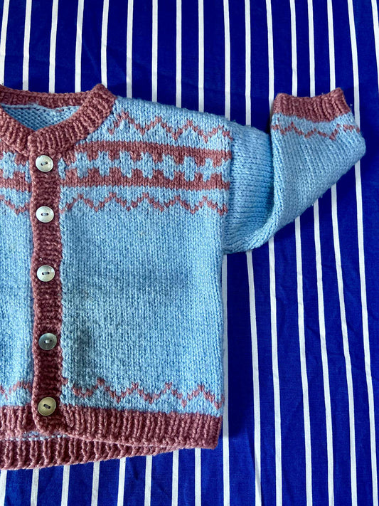 Gilet fait main vintage ROSE/BLEU
