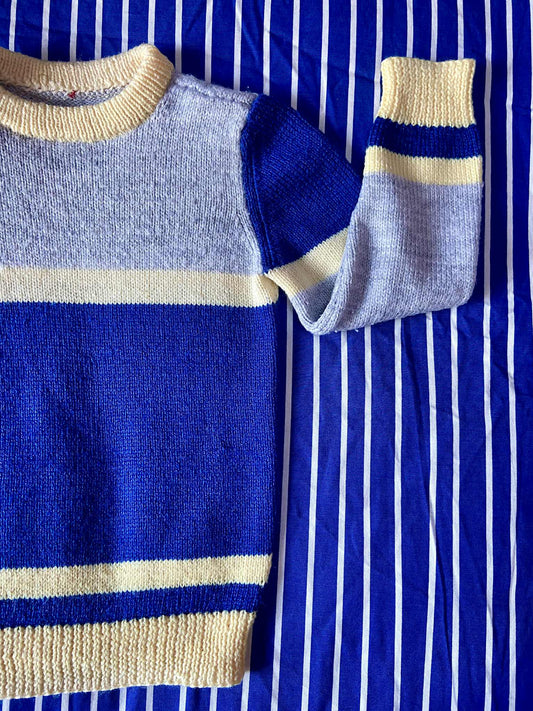 Pull fait main vintage BLEU/GRIS