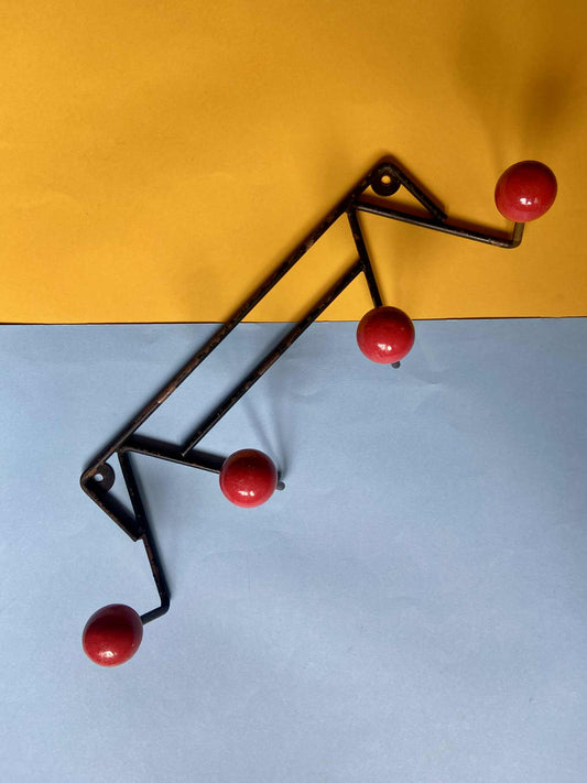 Patère fer forgé 4 boules ROUGE