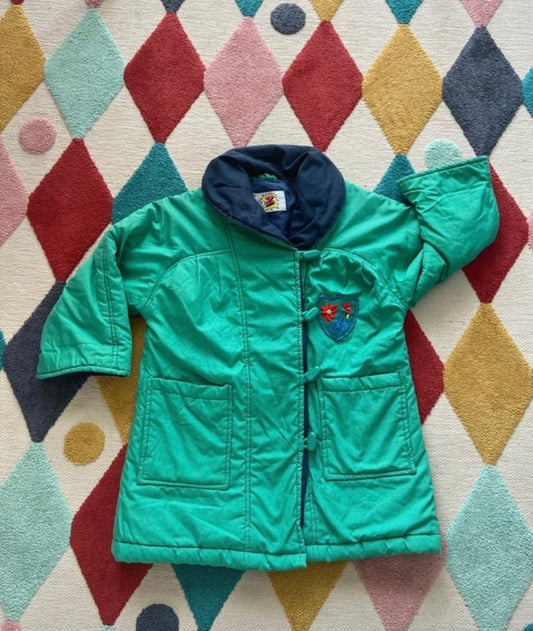 Manteau chaud vintage Bleu/vert écusson fleuri