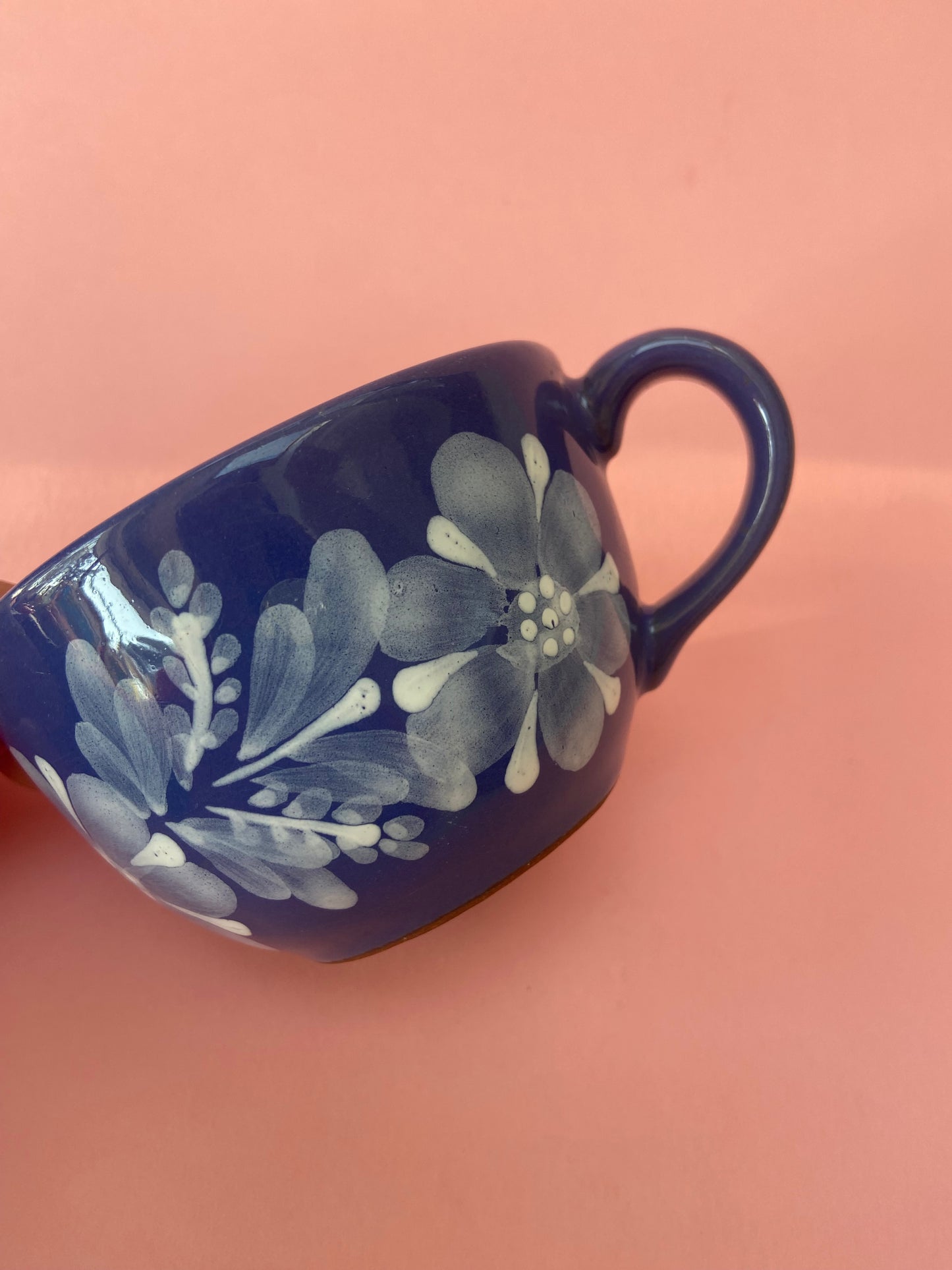 Tasse céramique bleu décor FLORAL peint