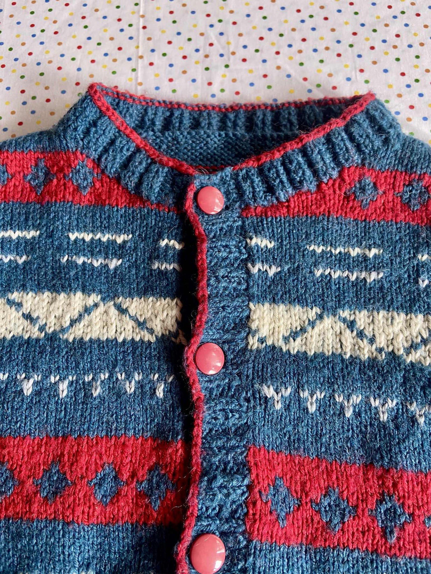 Gilet vintage maille ROUGE/BLEU