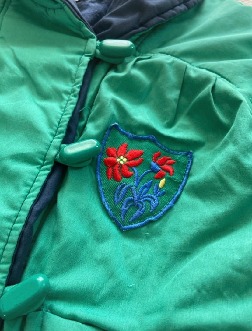 Manteau chaud vintage Bleu/vert écusson fleuri