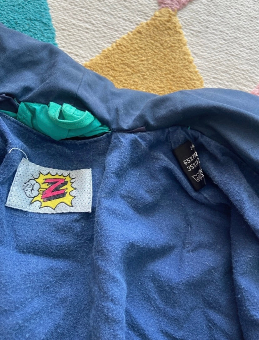 Manteau chaud vintage Bleu/vert écusson fleuri