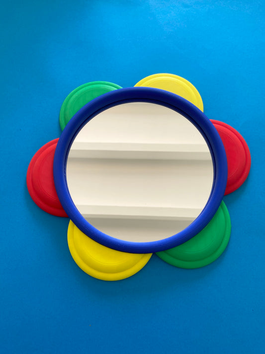 Miroir FLEUR QUADRICOLOR rond BLEU