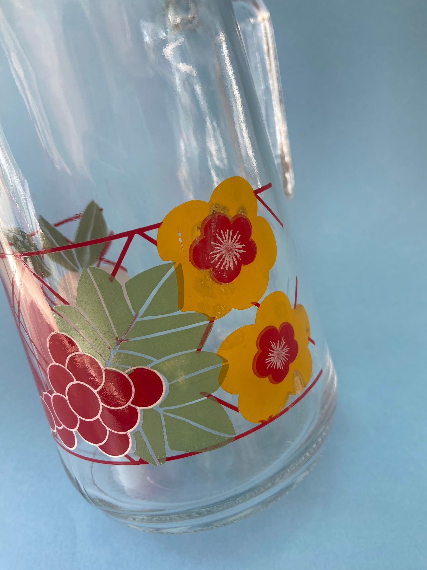 Pichet en verre vintage FRUITS/FLEURS