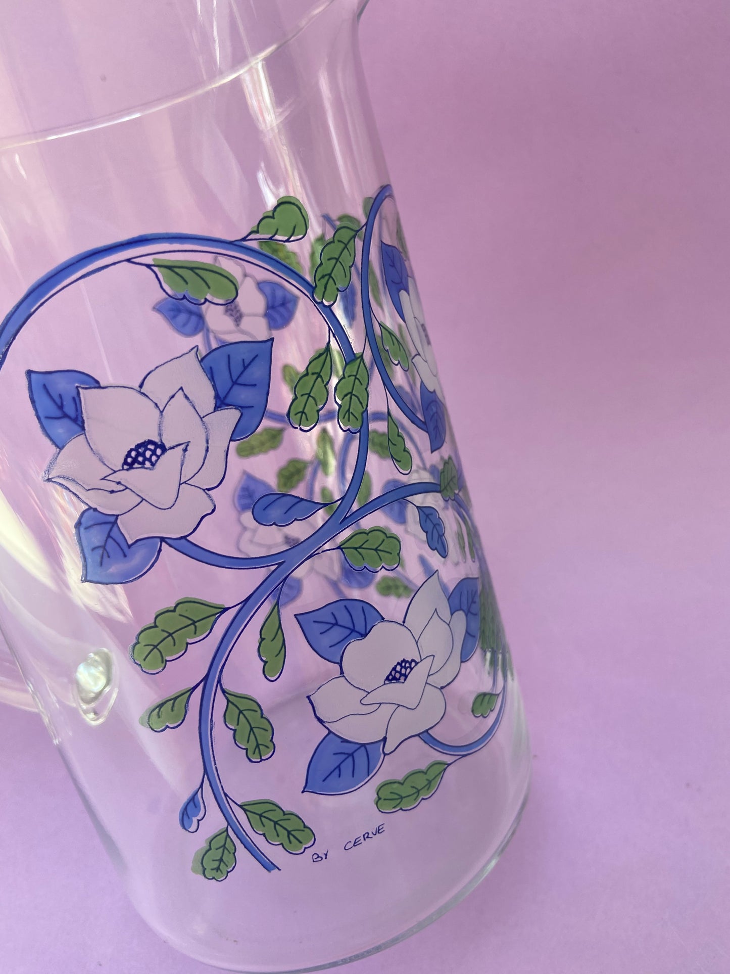 Pichet verre CERVE fleurs et feuillage