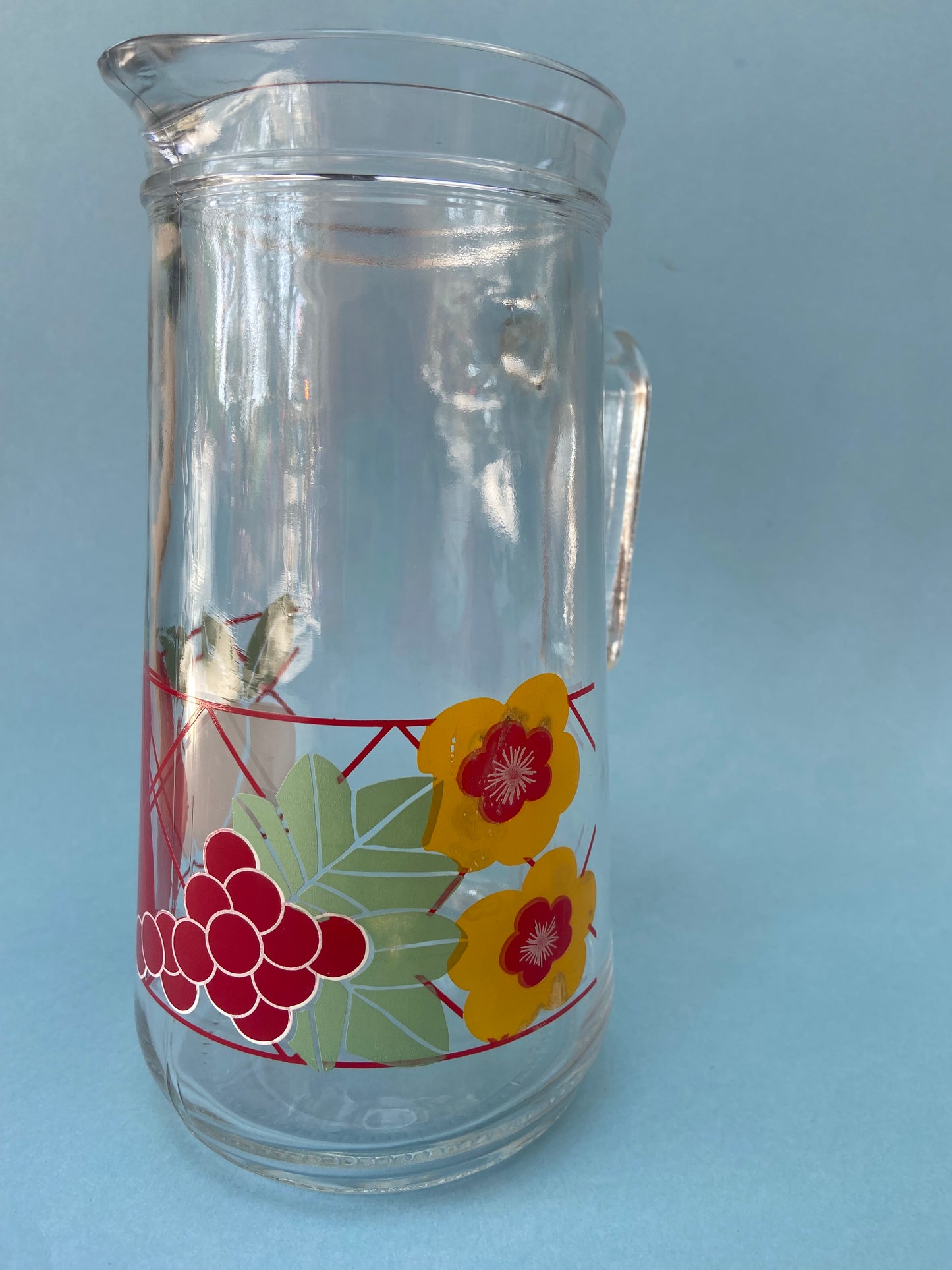 Pichet en verre vintage FRUITS/FLEURS