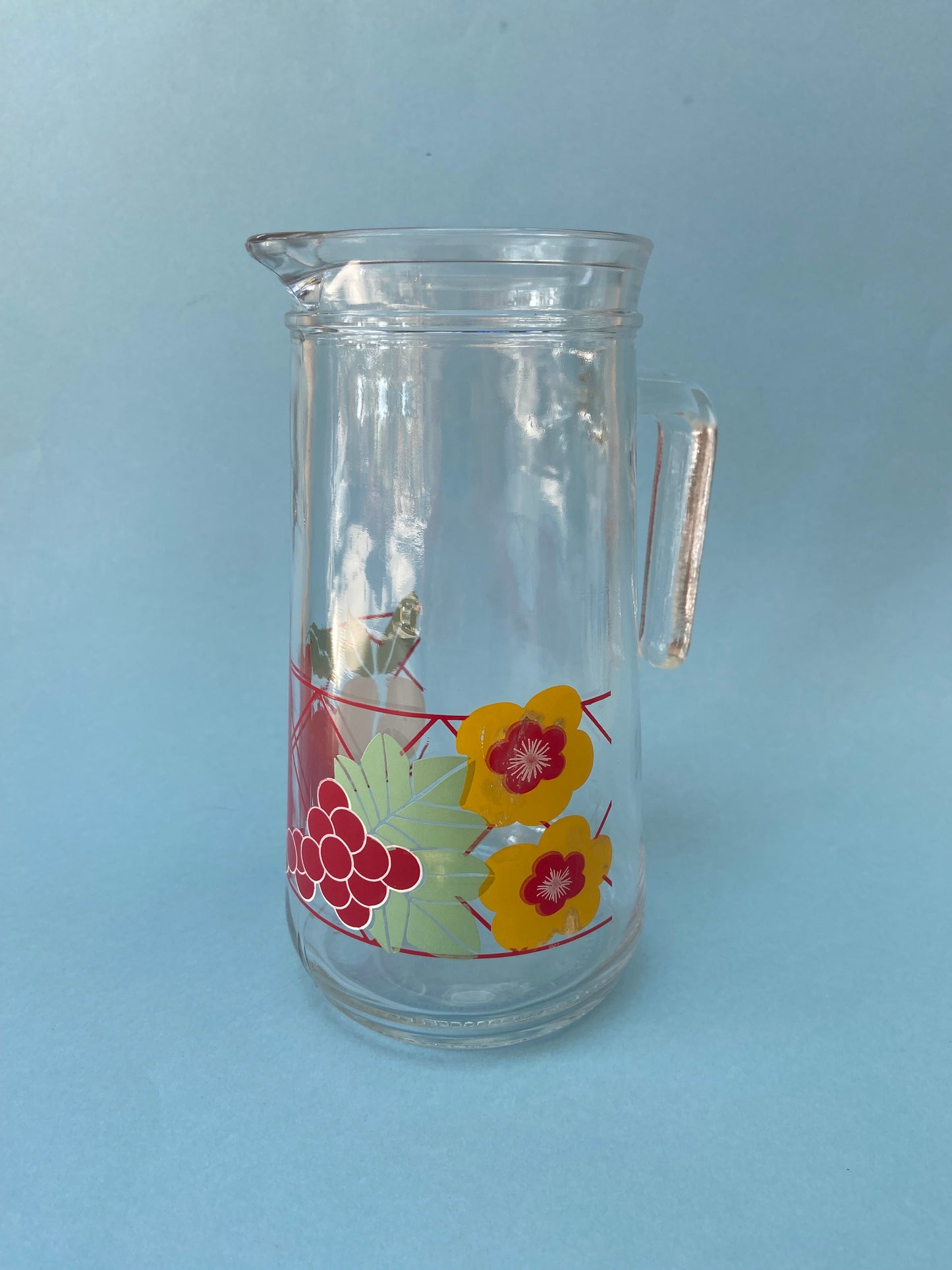 Pichet en verre vintage FRUITS/FLEURS